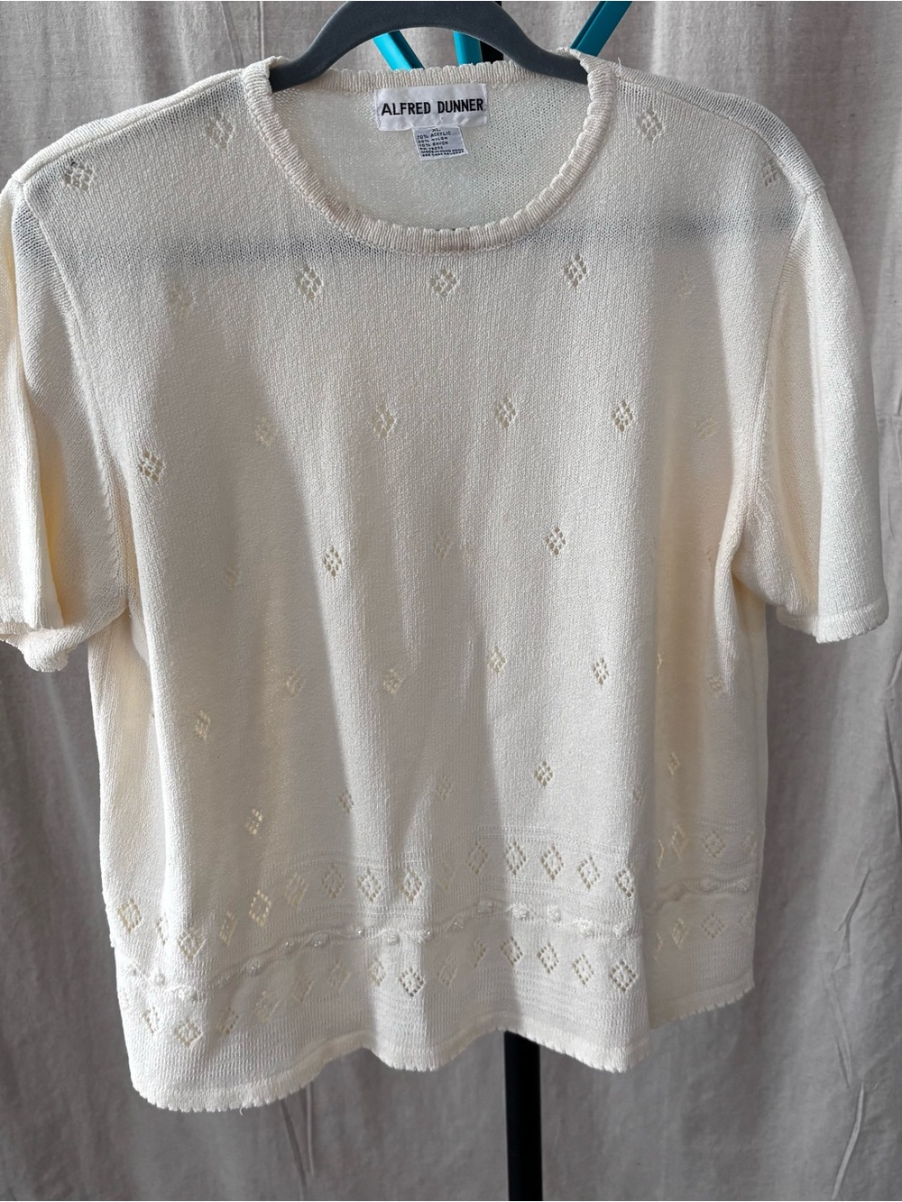 Vintage Alfred Dunner grandma Knit Short-Sleeve Top with Diamond Texture